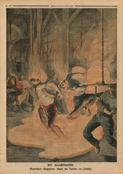 V Německu se dělníci potápí v roztavené oceli, ilustrace z 